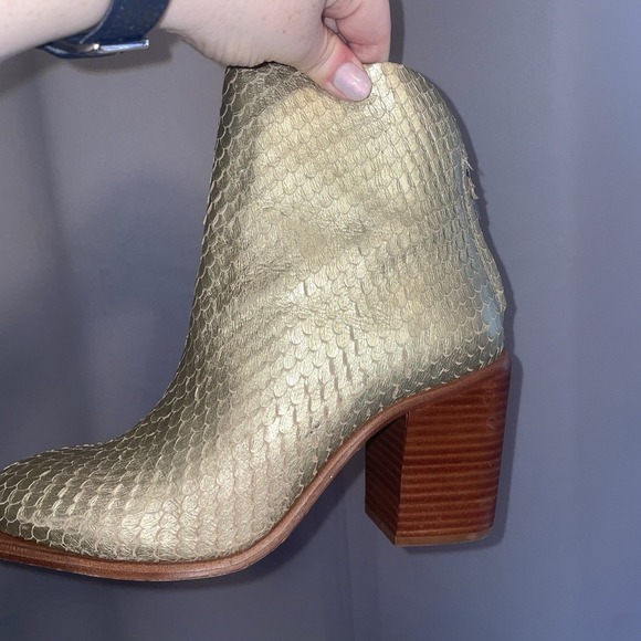 Wal & Pai LA Bolan Square Toe Boot Gold Reptile Women's 39 EU 9 US Brazil - Picture 8 of 13